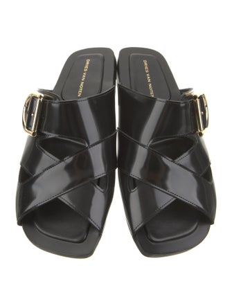 Dries Van Noten Vegetarian Patent Leather Cutout Accent Slides