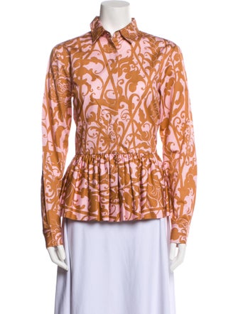 Dries Van Noten Printed Long Sleeve Button-Up Top