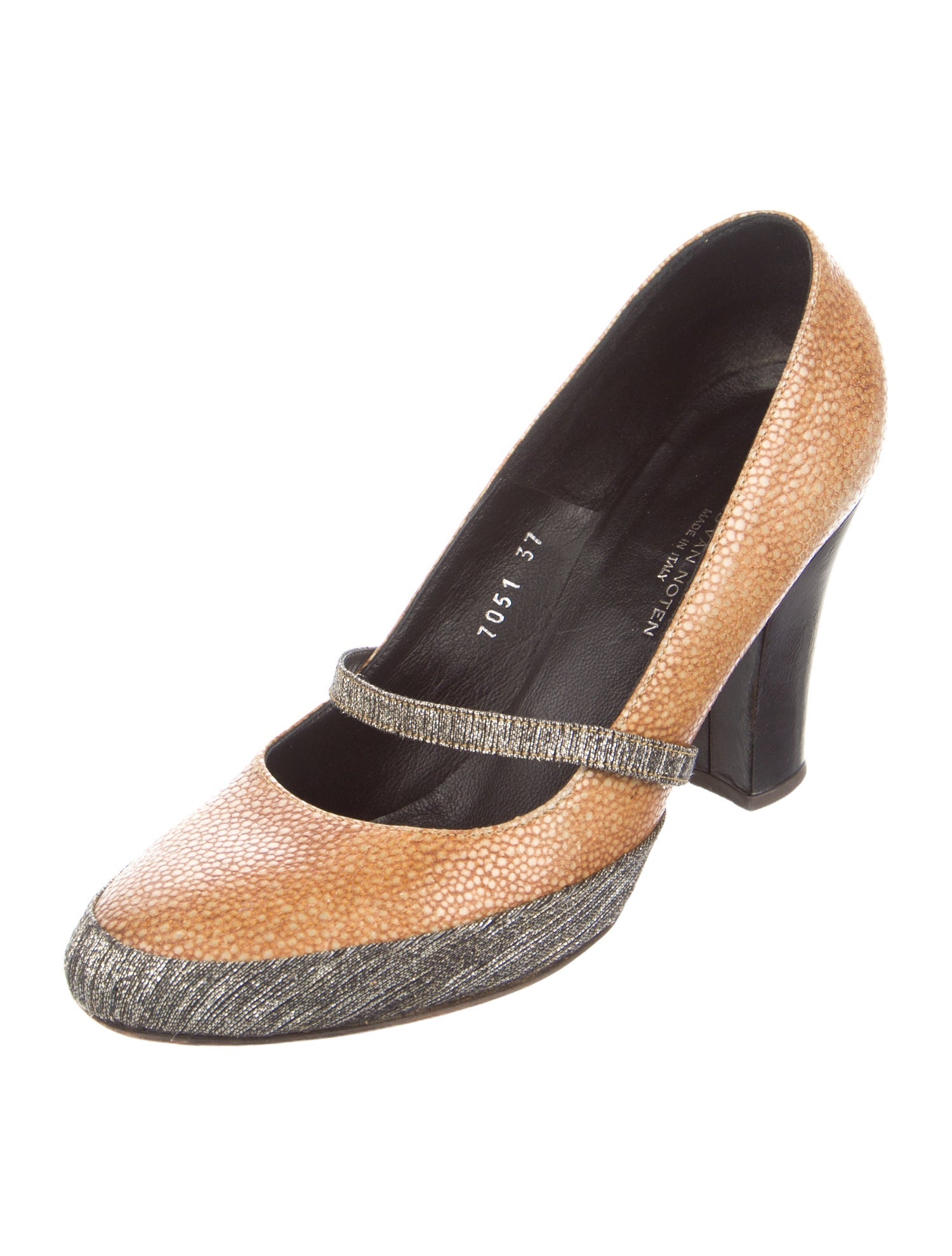 Dries Van Noten Leather Colorblock Pattern Pumps