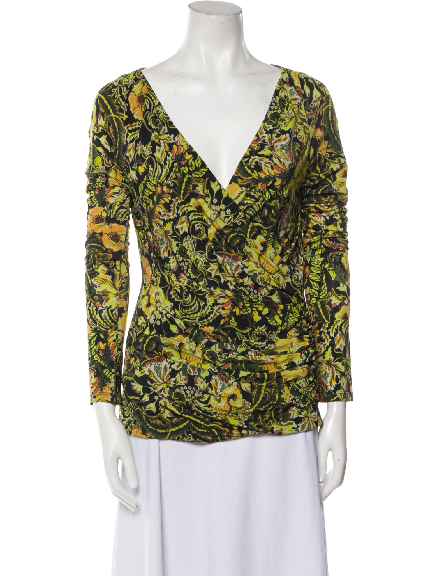 Dries Van Noten Printed Plunge Neckline Blouse