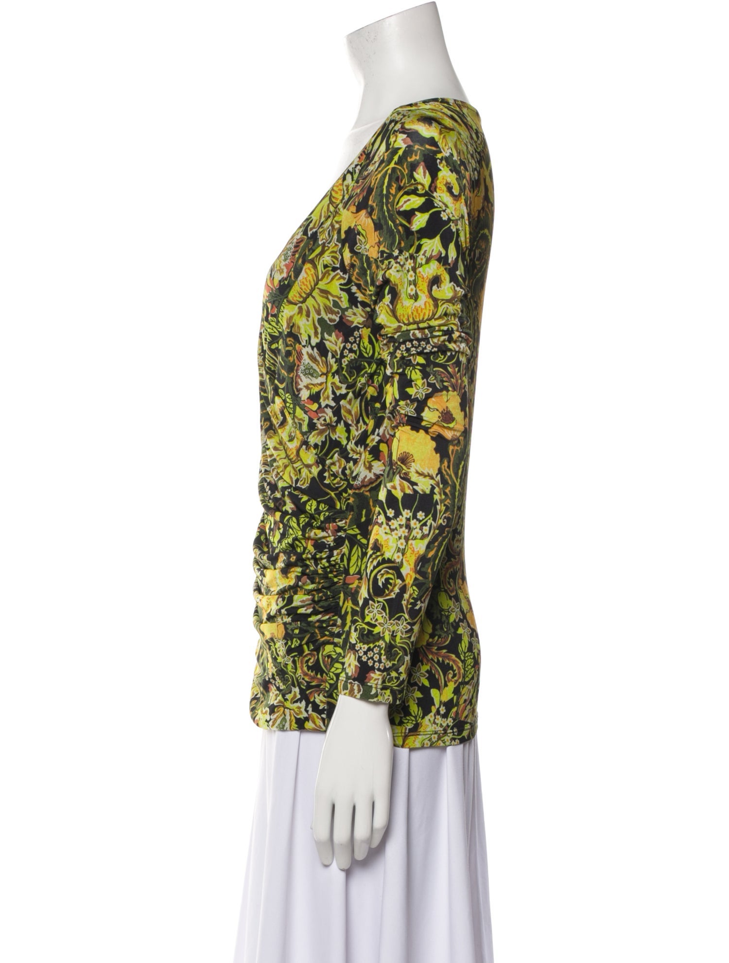 Dries Van Noten Printed Plunge Neckline Blouse