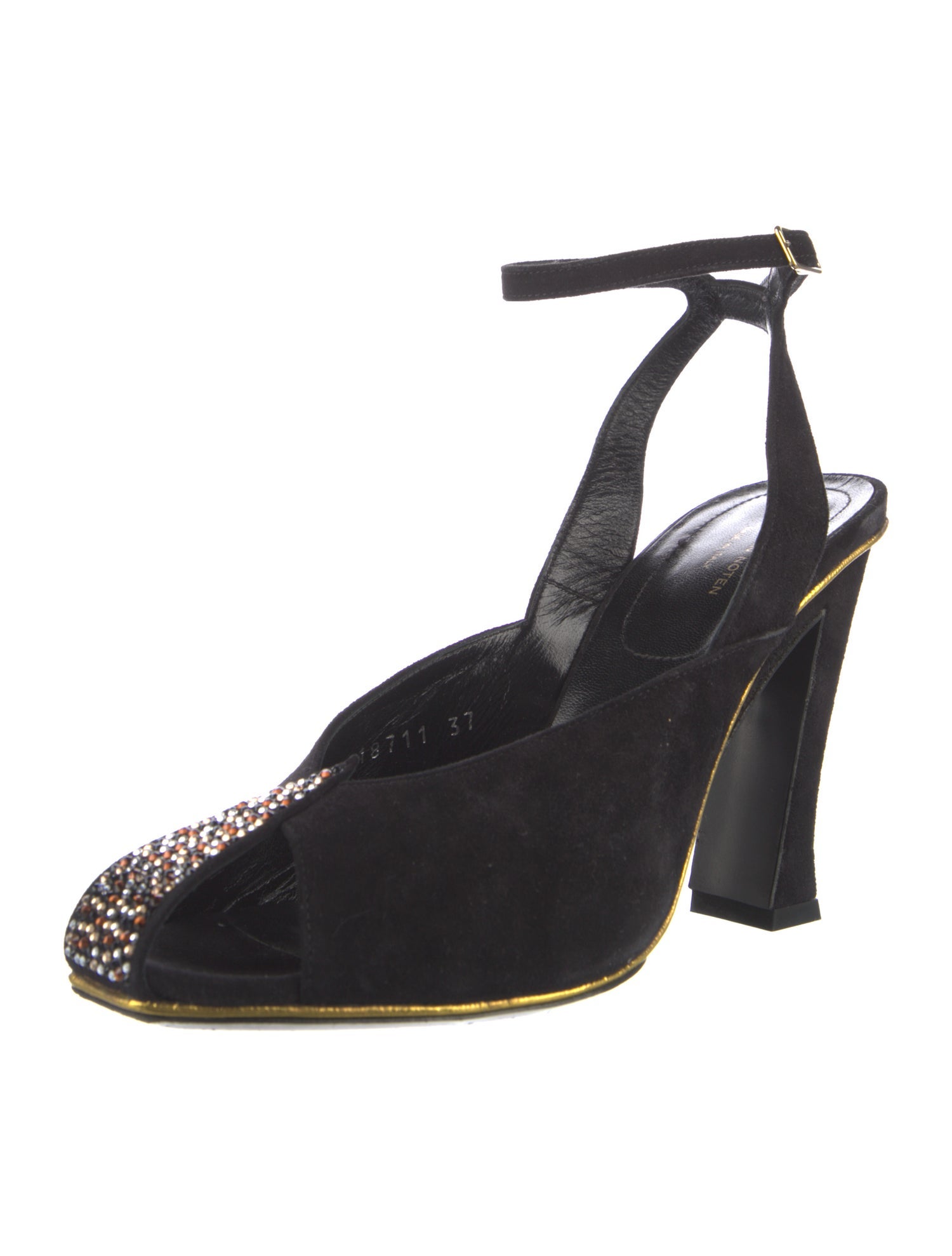Dries Van Noten Suede Crystal Embellishments Slingback Pumps