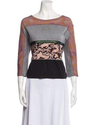 Dries Van Noten Tops Graphic Print Bateau Neckline Top S