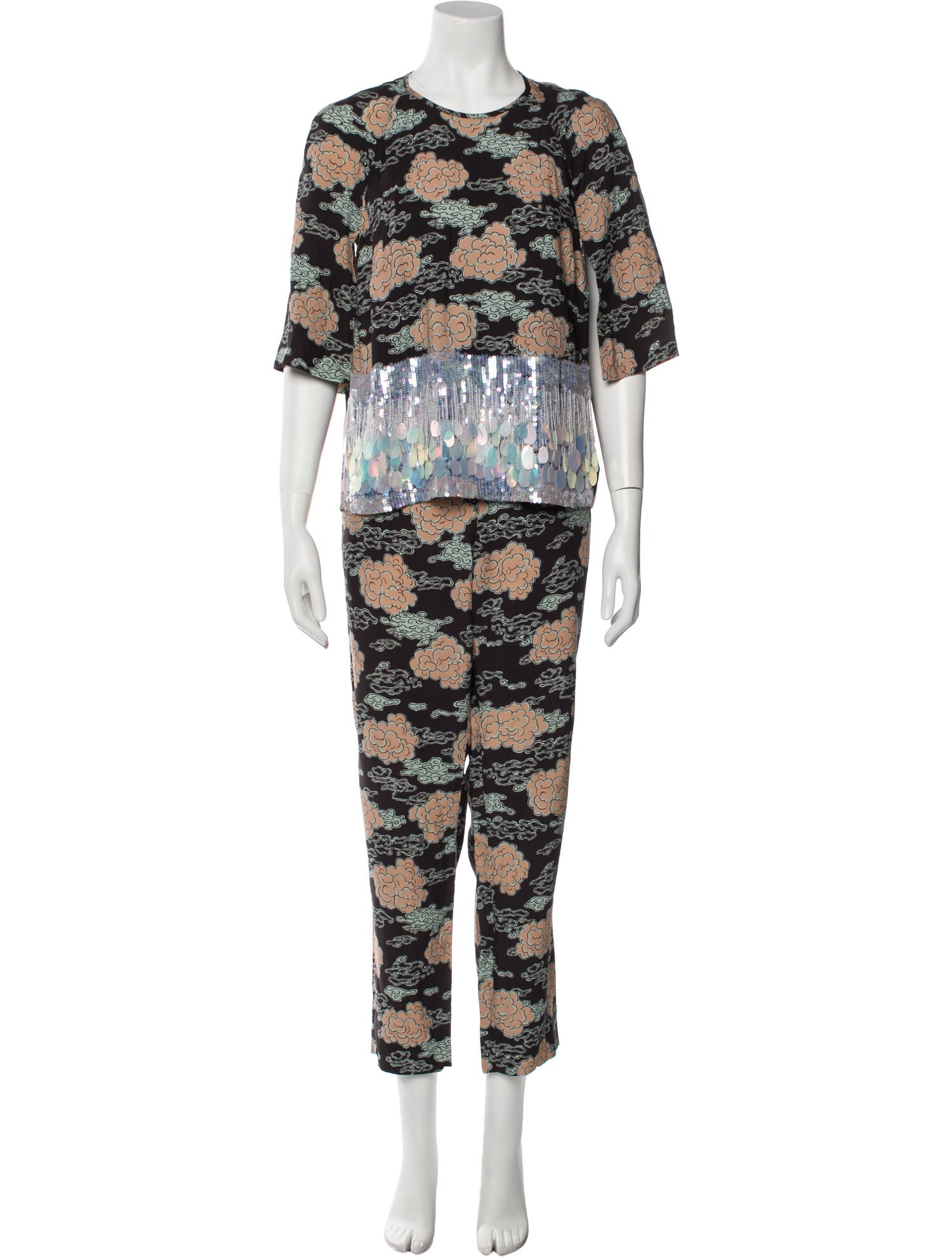 Dries Van Noten Printed Sequin Embellishments Pant Set