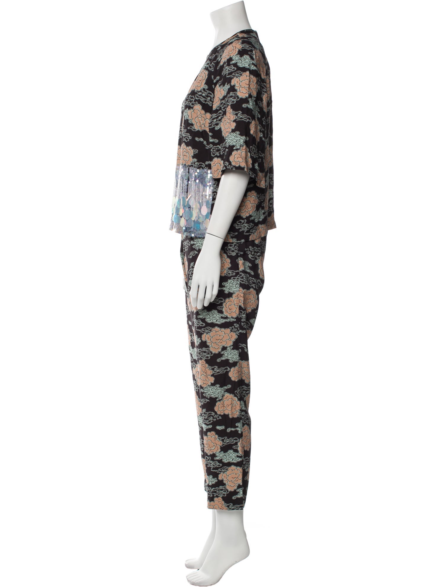 Dries Van Noten Printed Sequin Embellishments Pant Set