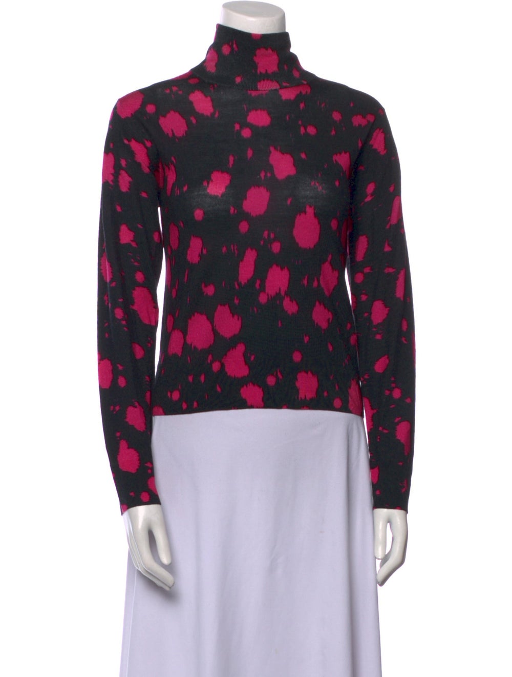 Dries Van Noten Merino Wool Turtleneck Black Printed Long Sleeve