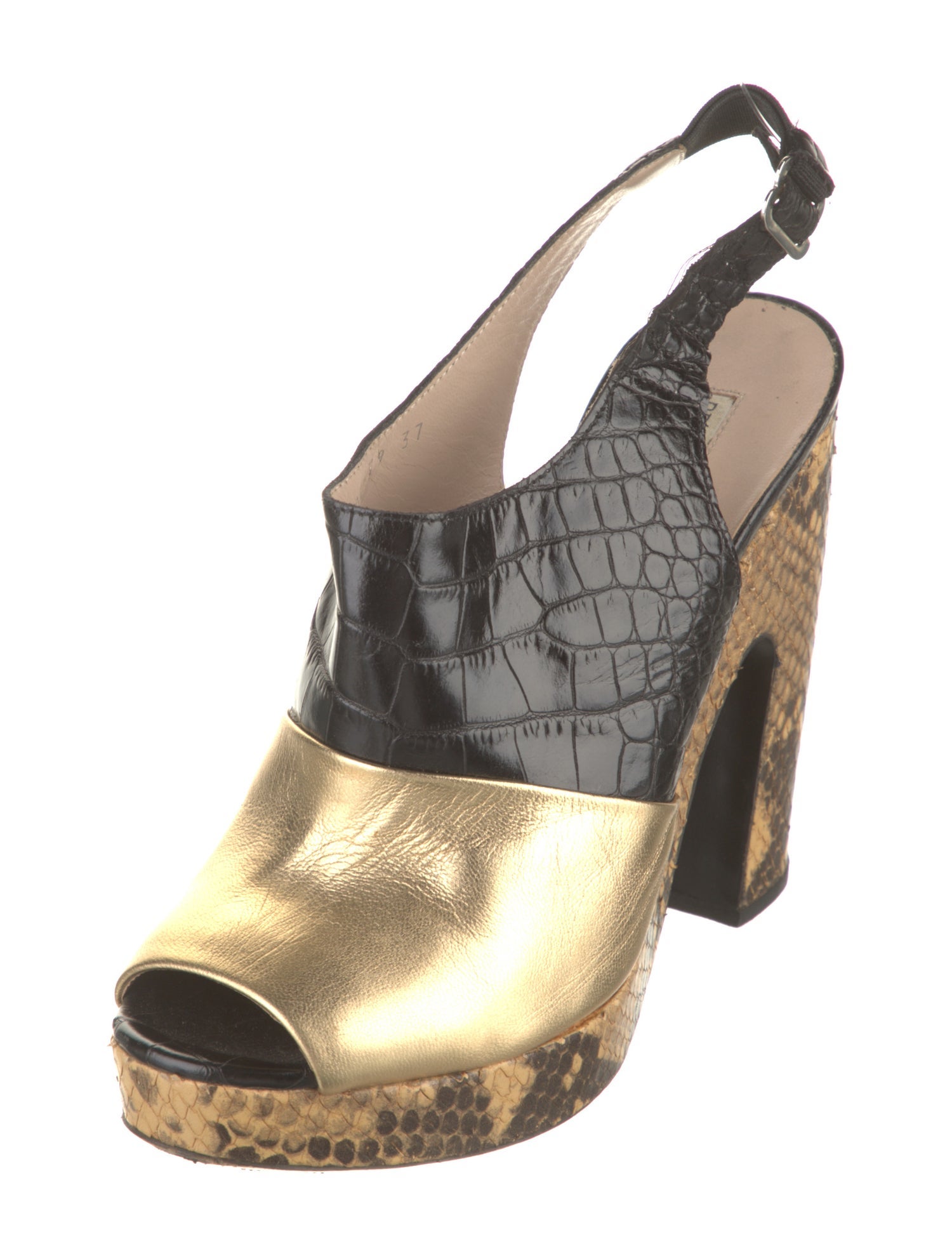 Dries Van Noten Leather Printed Slingback Sandals