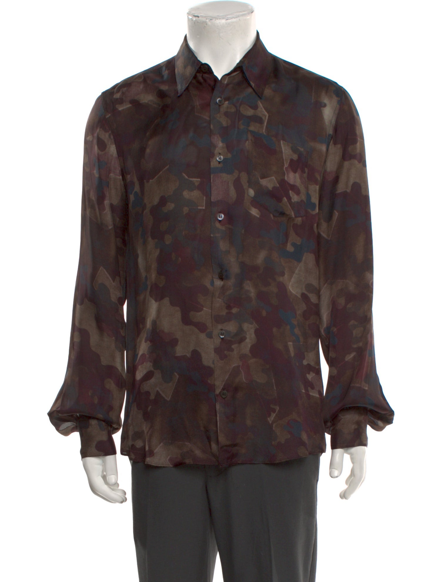 Dries Van Noten Camouflage Print Long Sleeve Shirt