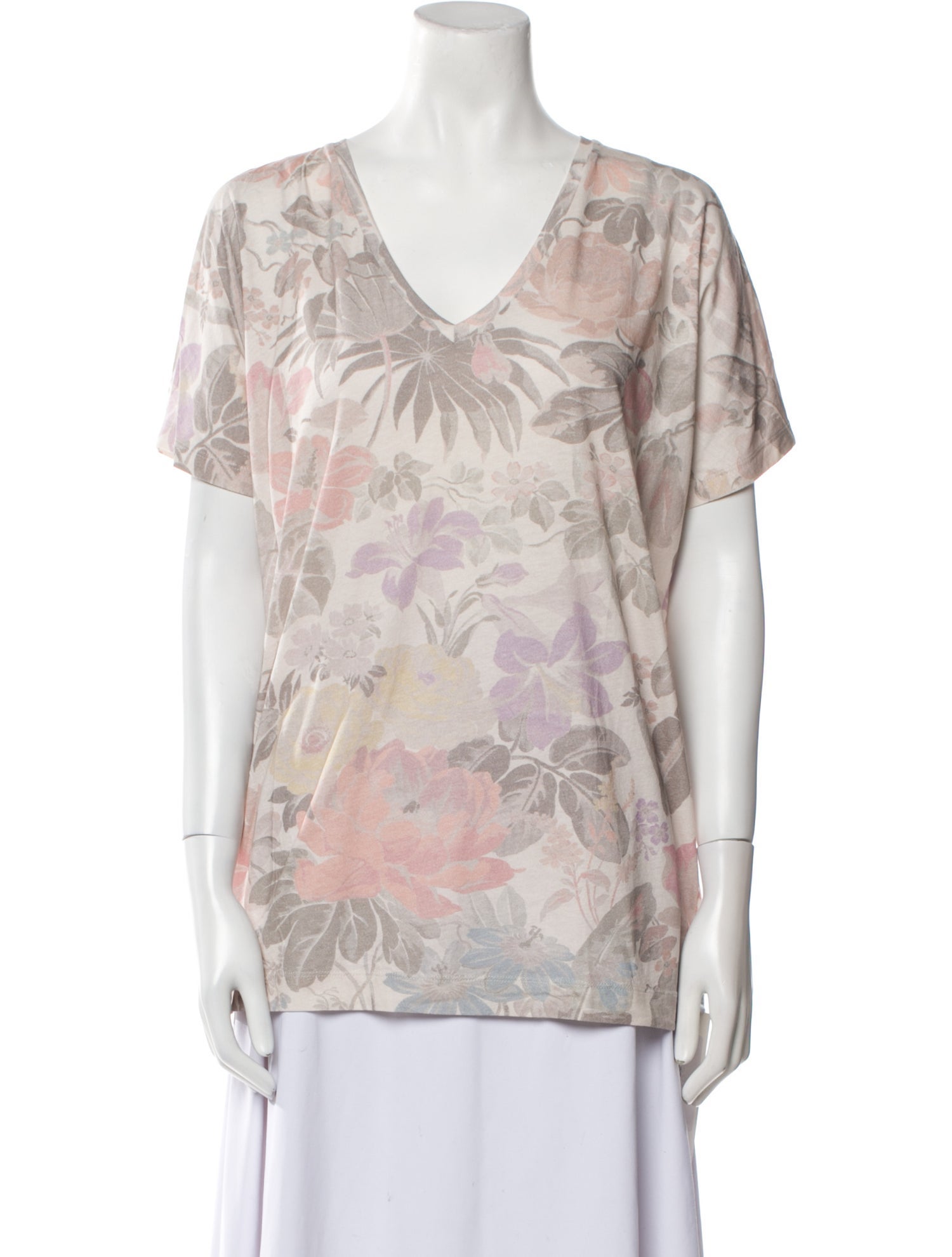 Dries Van Noten Floral Print V-Neck T-Shirt