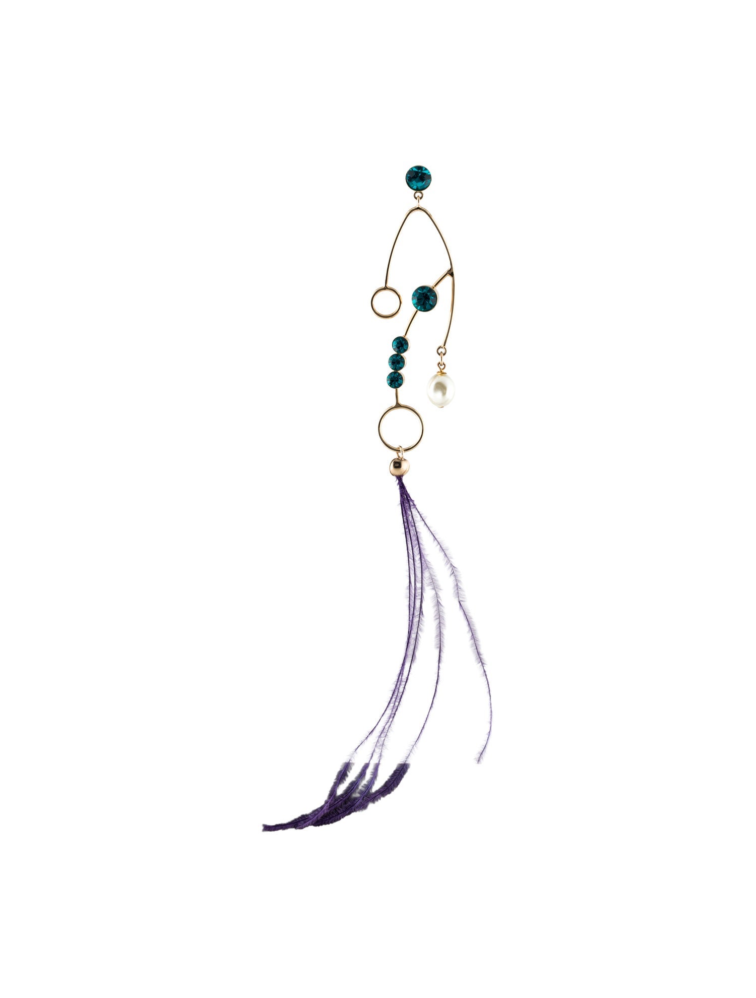 Dries Van Noten Faux Pearl, Crystal & Feather Drop Earring