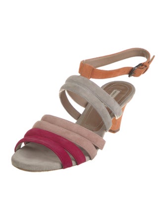 Dries Van Noten Suede Colorblock Pattern Slingback Sandals