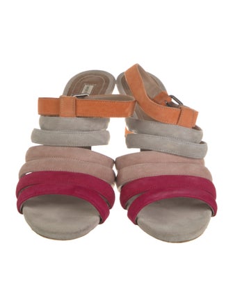 Dries Van Noten Suede Colorblock Pattern Slingback Sandals