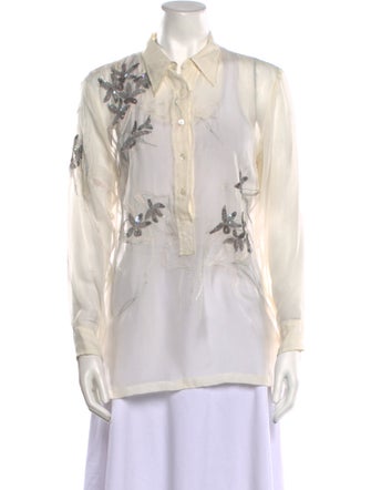 Dries Van Noten Silk Floral Print Button-Up Top