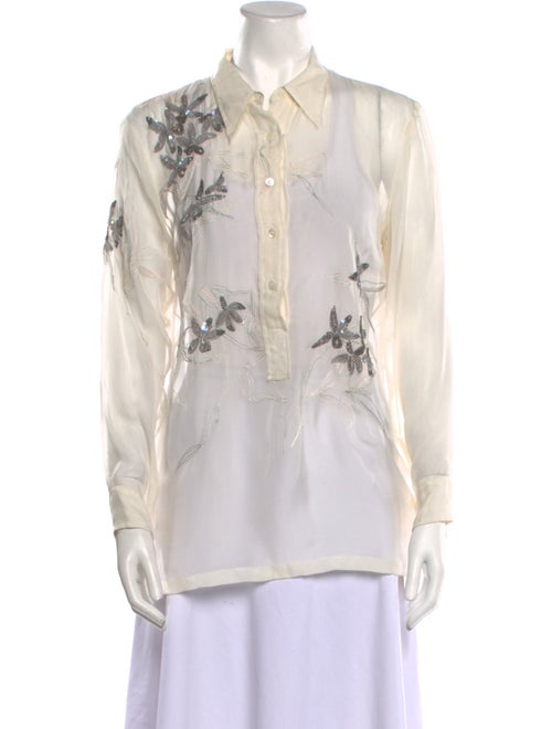 Dries Van Noten Silk Floral Print Button-Up Top