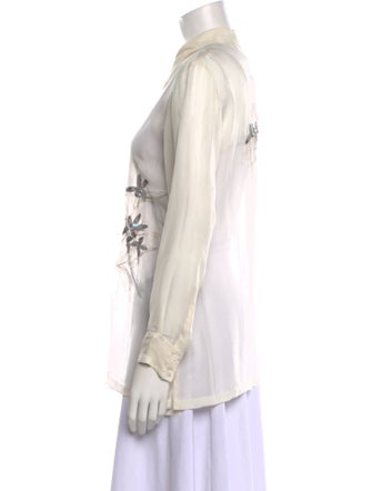 Dries Van Noten Silk Floral Print Button-Up Top