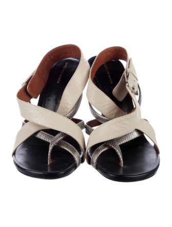 Dries Van Noten Leather Colorblock Pattern Slingback Sandals