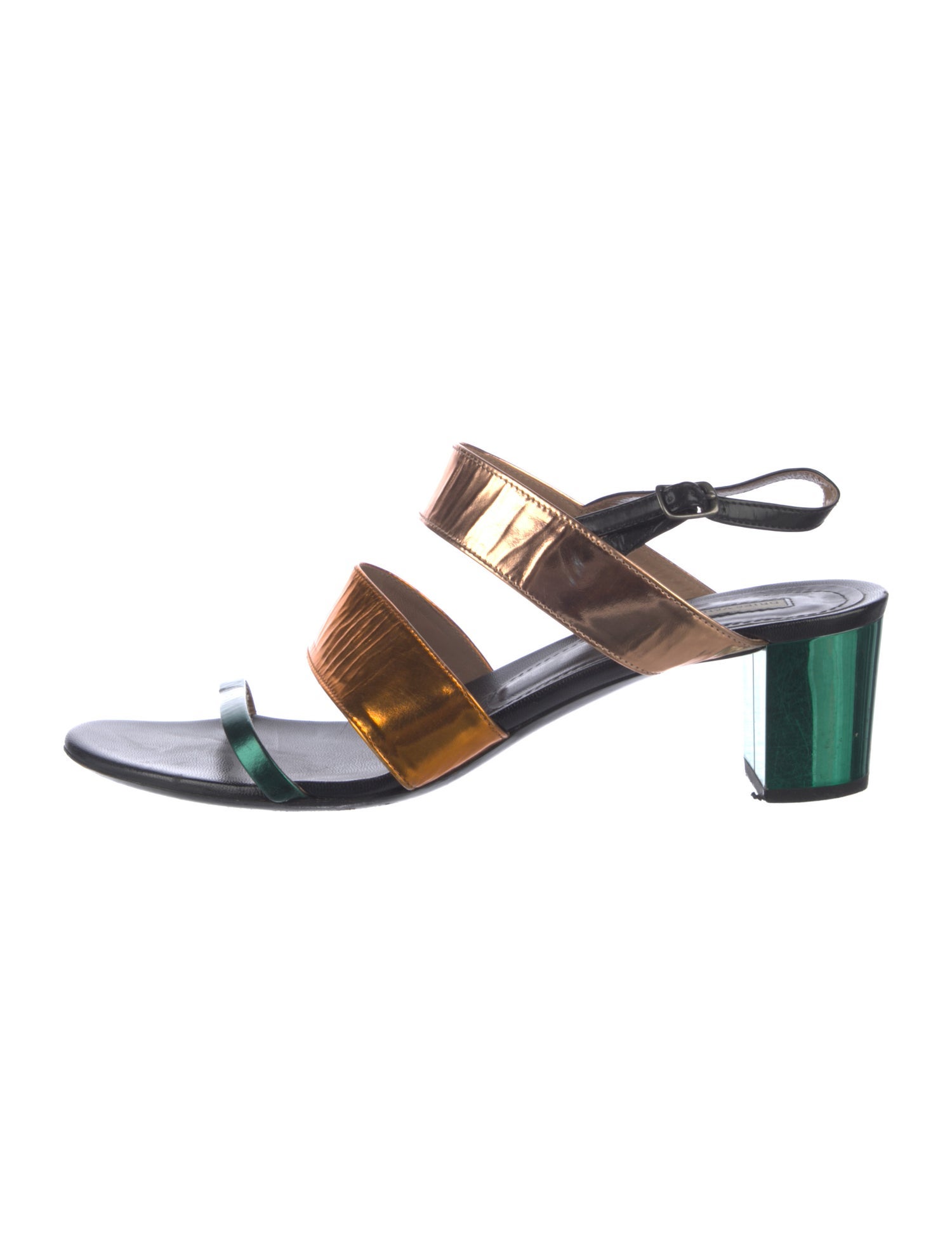 Dries Van Noten Leather Colorblock Pattern Slingback Sandals