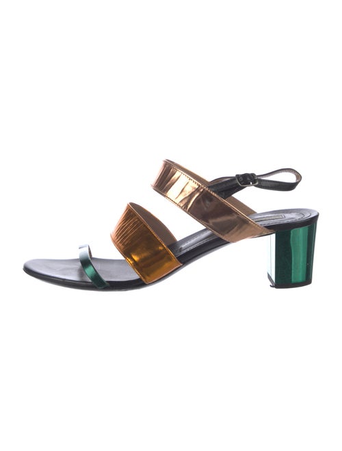 Dries Van Noten Leather Colorblock Pattern Slingback Sandals