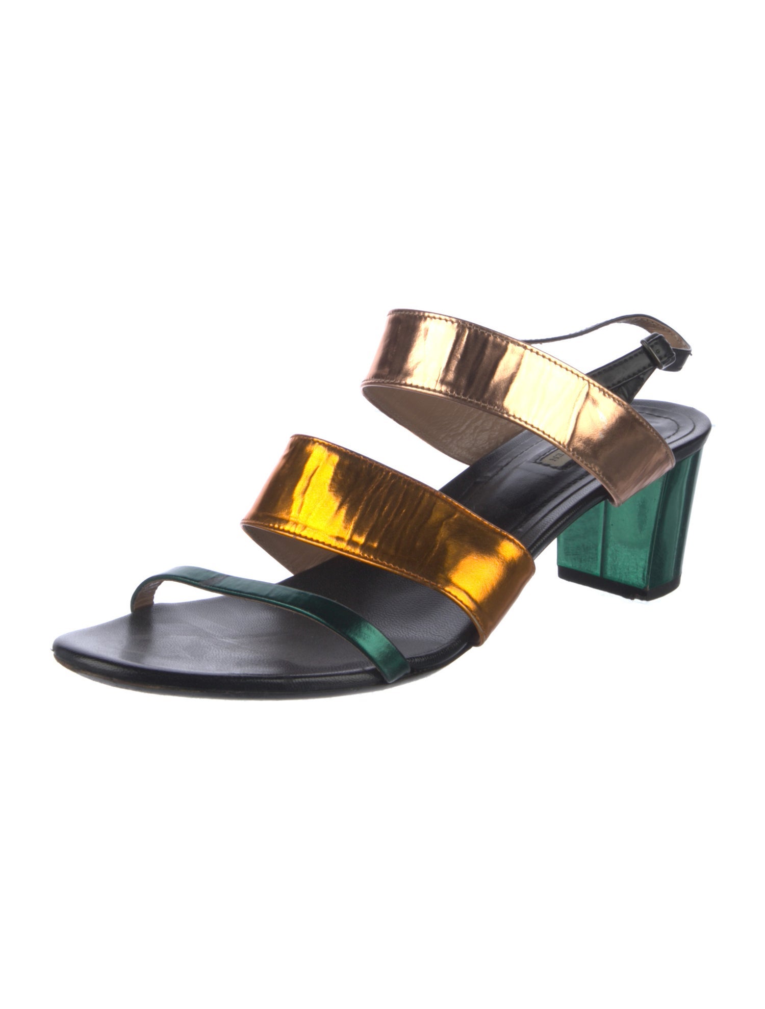 Dries Van Noten Leather Colorblock Pattern Slingback Sandals