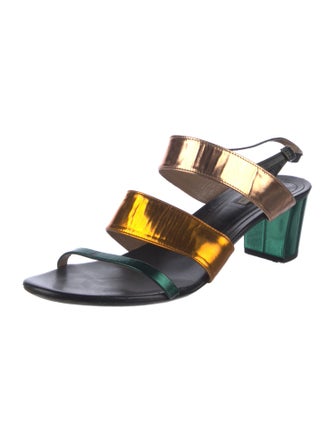 Dries Van Noten Leather Colorblock Pattern Slingback Sandals