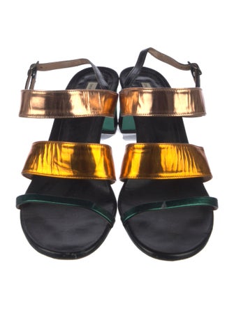 Dries Van Noten Leather Colorblock Pattern Slingback Sandals