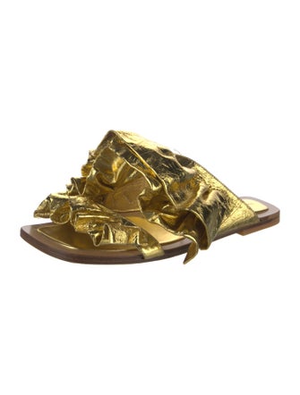 Dries Van Noten Leather Ruffle Embellishment Slides