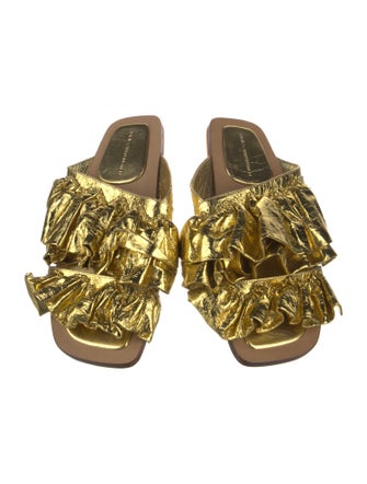 Dries Van Noten Leather Ruffle Embellishment Slides