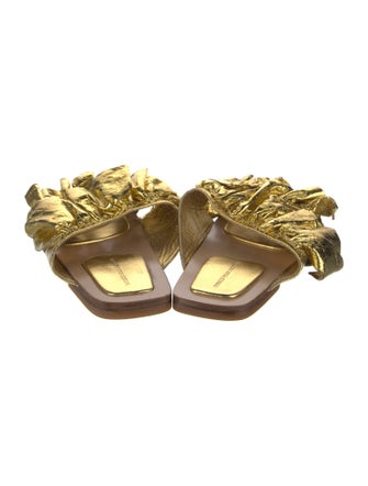 Dries Van Noten Leather Ruffle Embellishment Slides