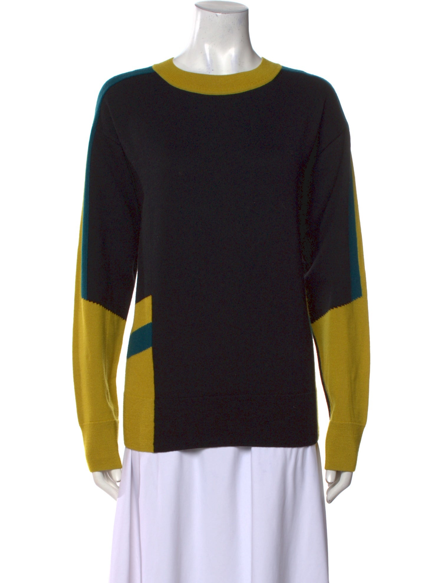 Dries Van Noten Merino Wool Colorblock Pattern Sweater