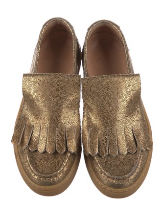 Dries Van Noten Leather Fringe Trim Accent Loafers