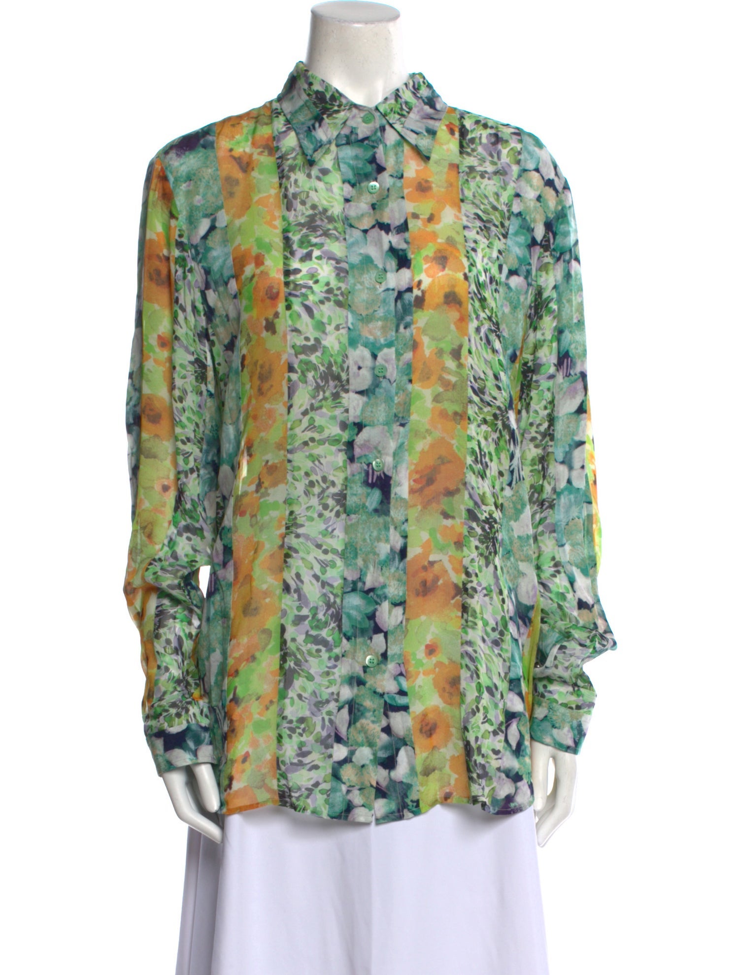 Dries Van Noten Silk Floral Print Button-Up Top