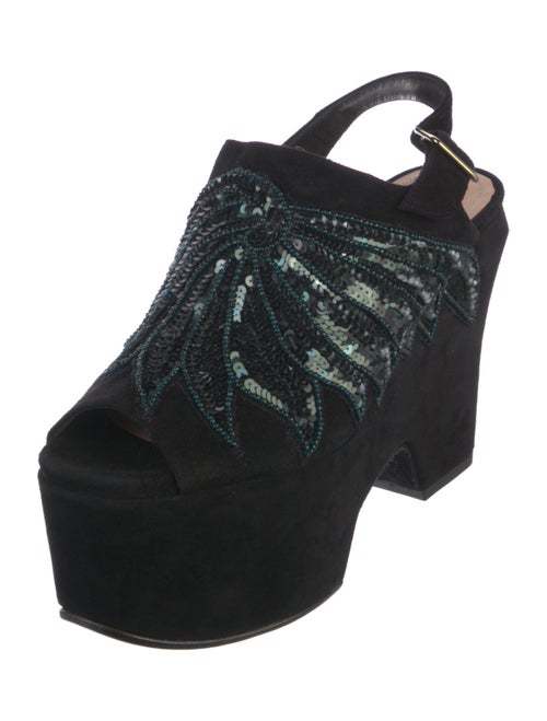 Dries Van Noten Suede Sequin Embellishments Slingback Pumps