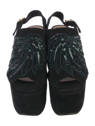 Dries Van Noten Suede Sequin Embellishments Slingback Pumps