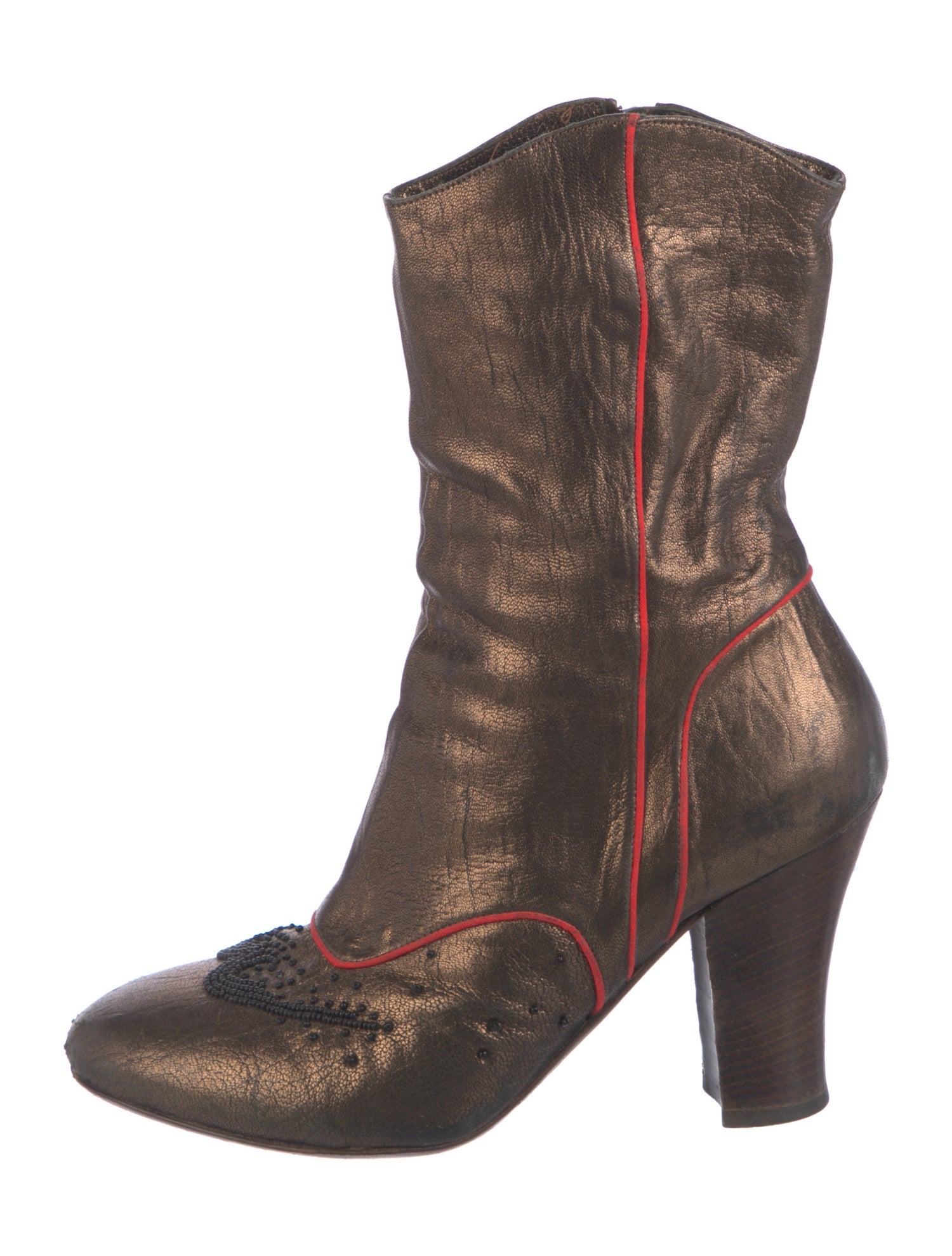 Dries Van Noten Leather Beaded Accents Western Boots