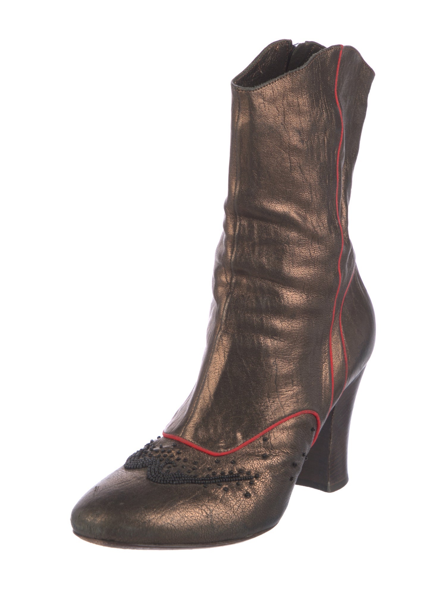 Dries Van Noten Leather Beaded Accents Western Boots