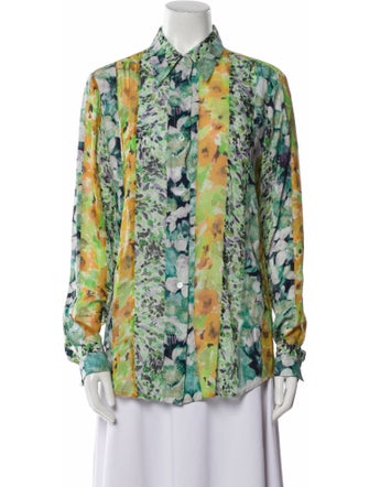 Dries Van Noten Silk Floral Print Button-Up Top