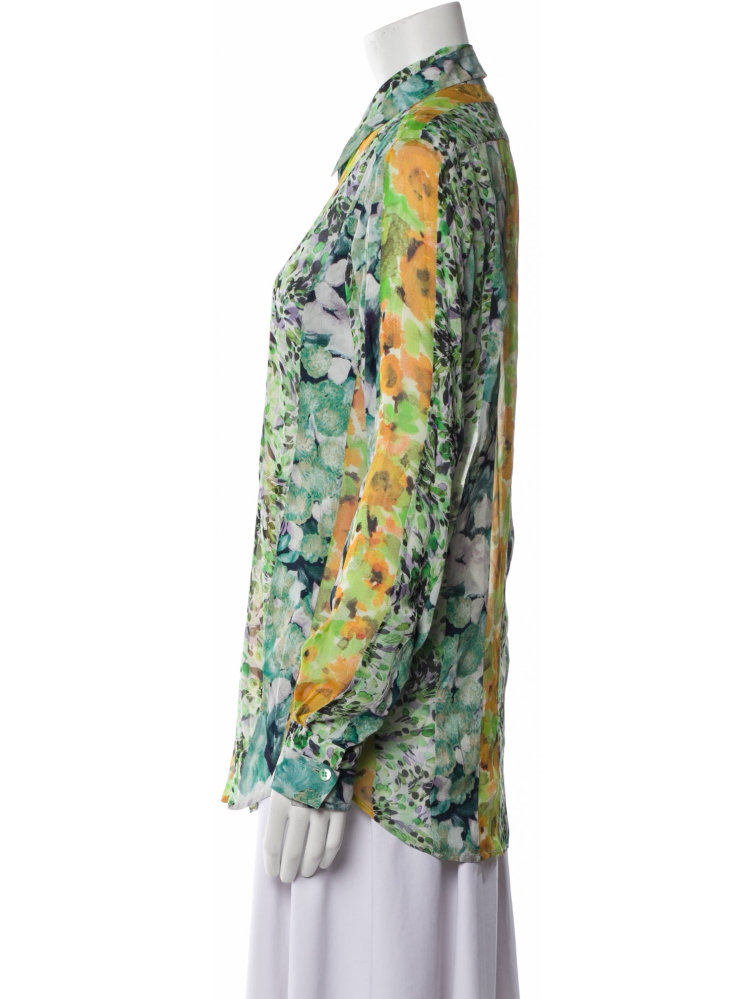 Dries Van Noten Silk Floral Print Button-Up Top