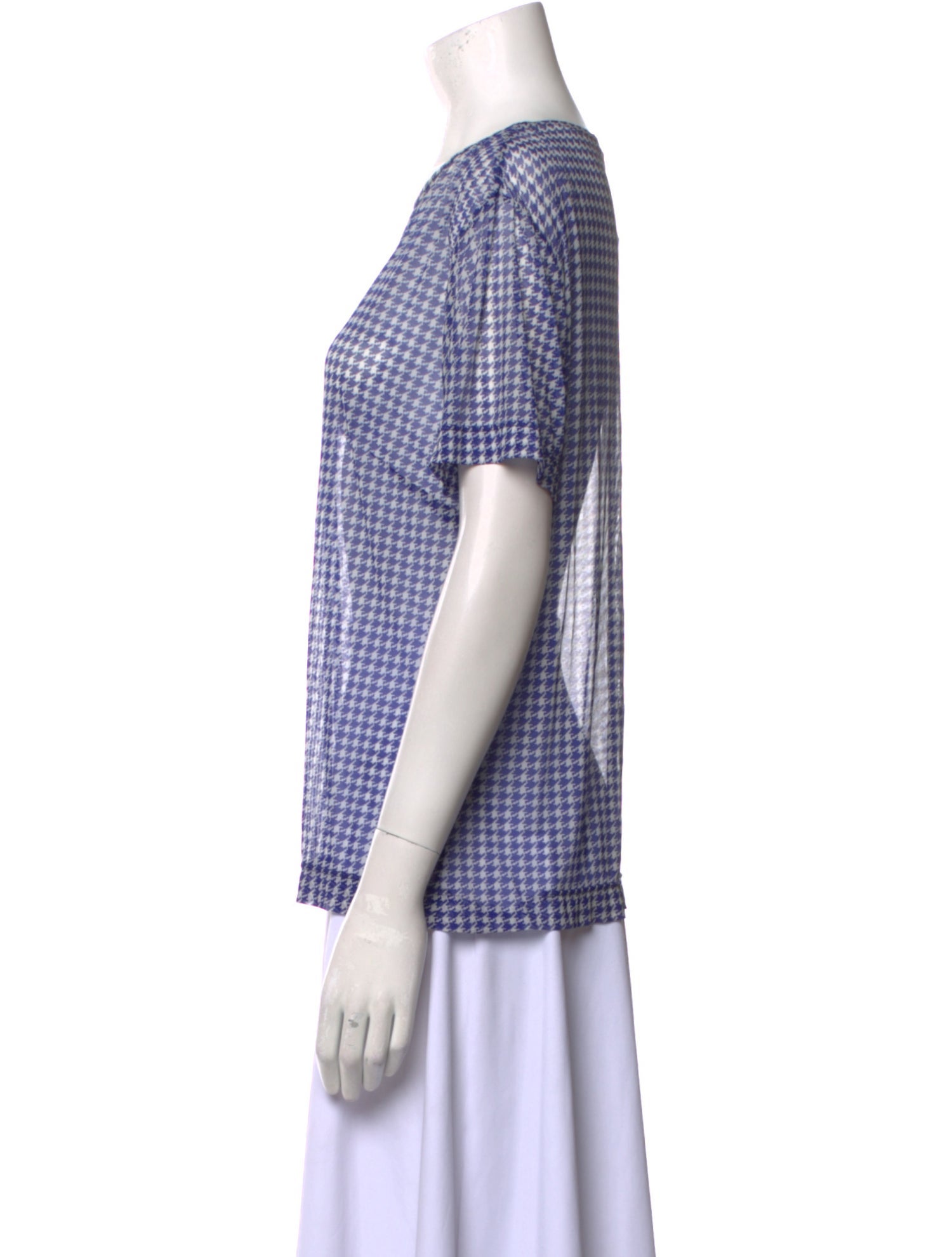 トップス DRIES VAN NOTEN Dries Van Noten Silk Houndstooth Print T-Shirt - Blue Tops