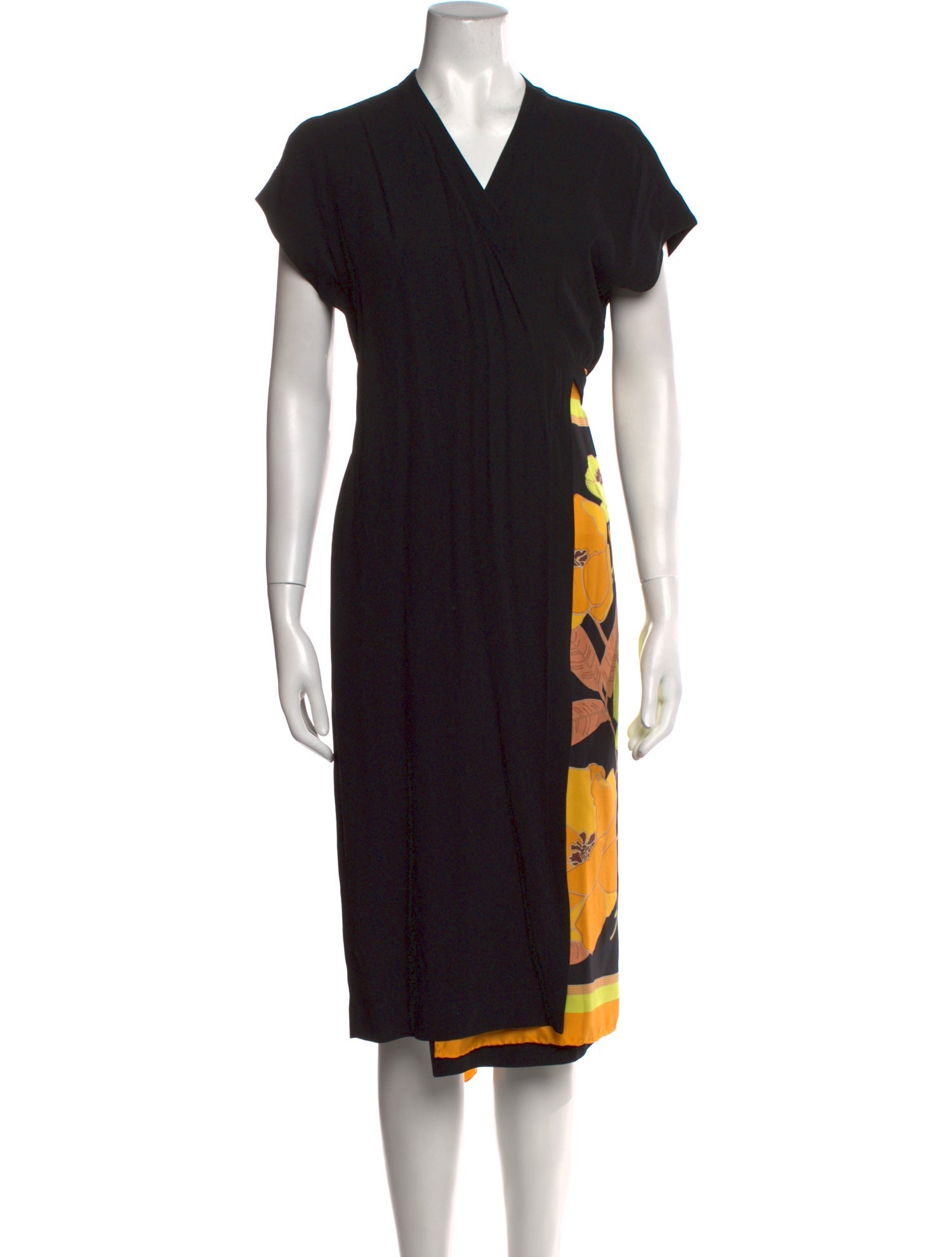 Dries Van Noten Shift Dress Black Printed Short Sleeve with