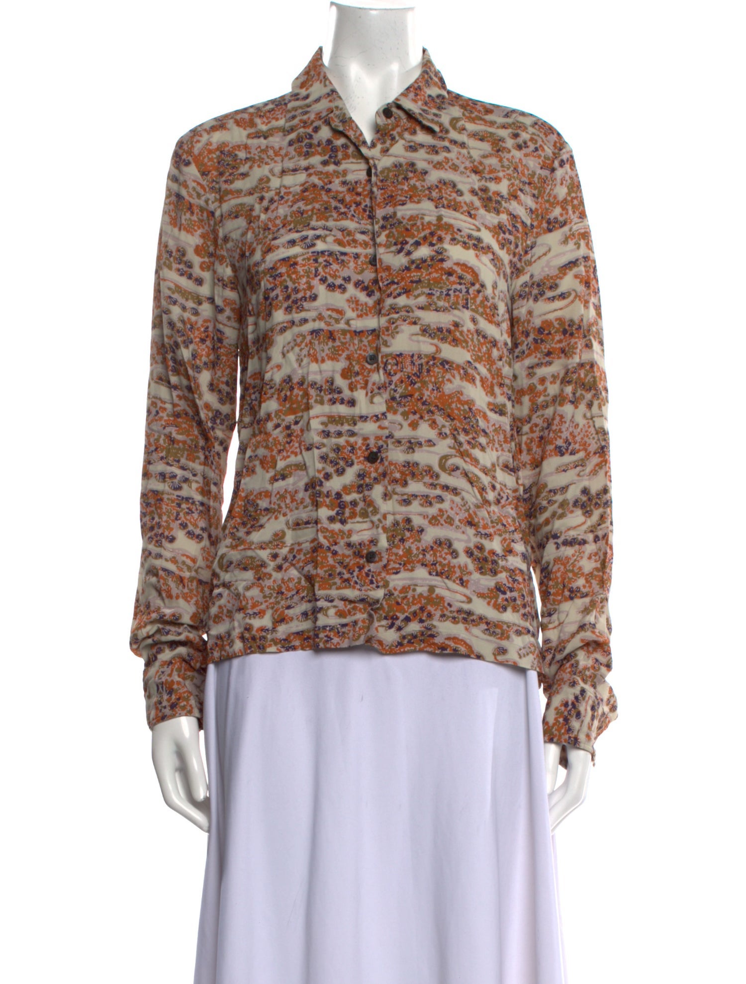 Dries Van Noten Printed Long Sleeve Button-Up Top