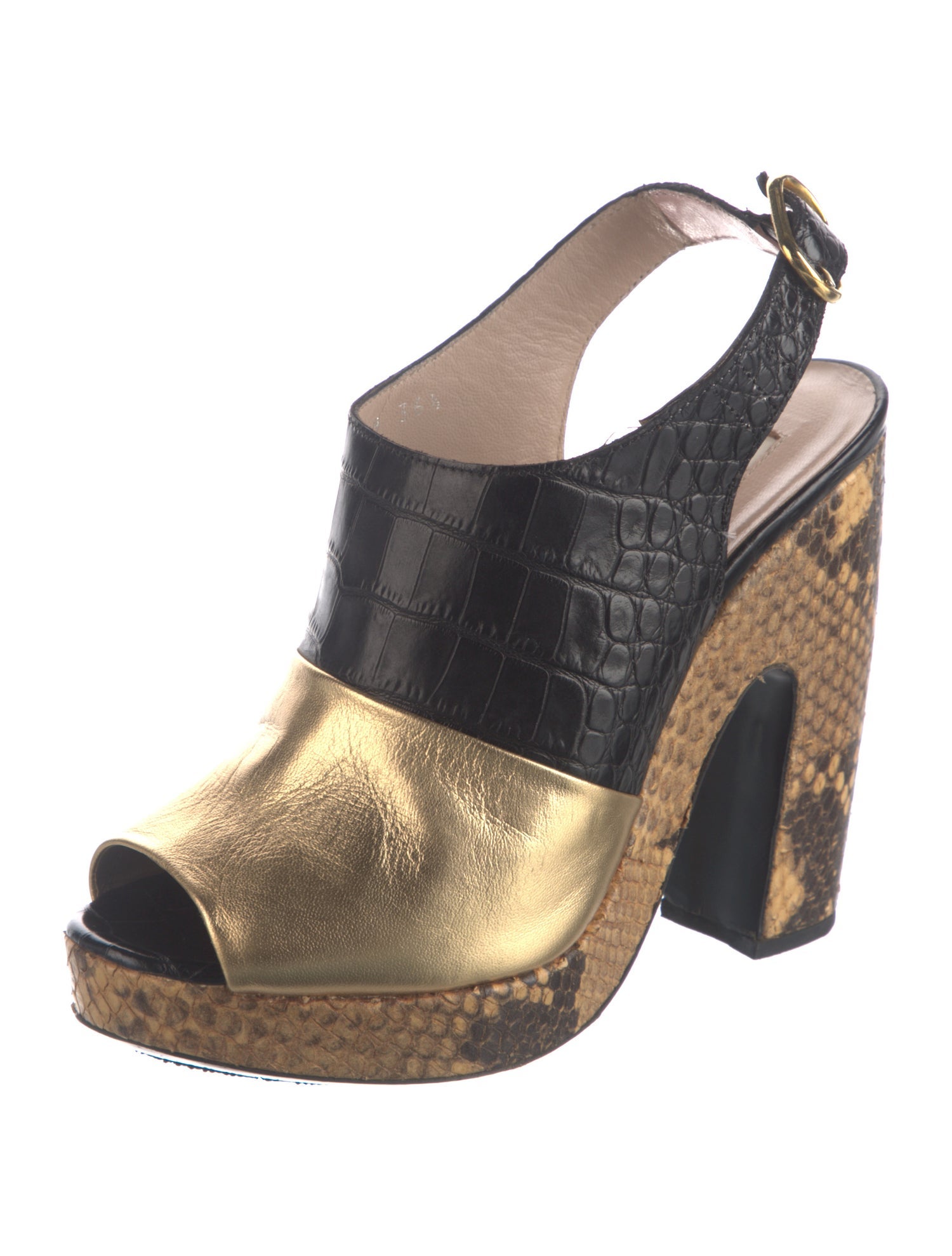 Dries Van Noten Leather Animal Print Slingback Pumps