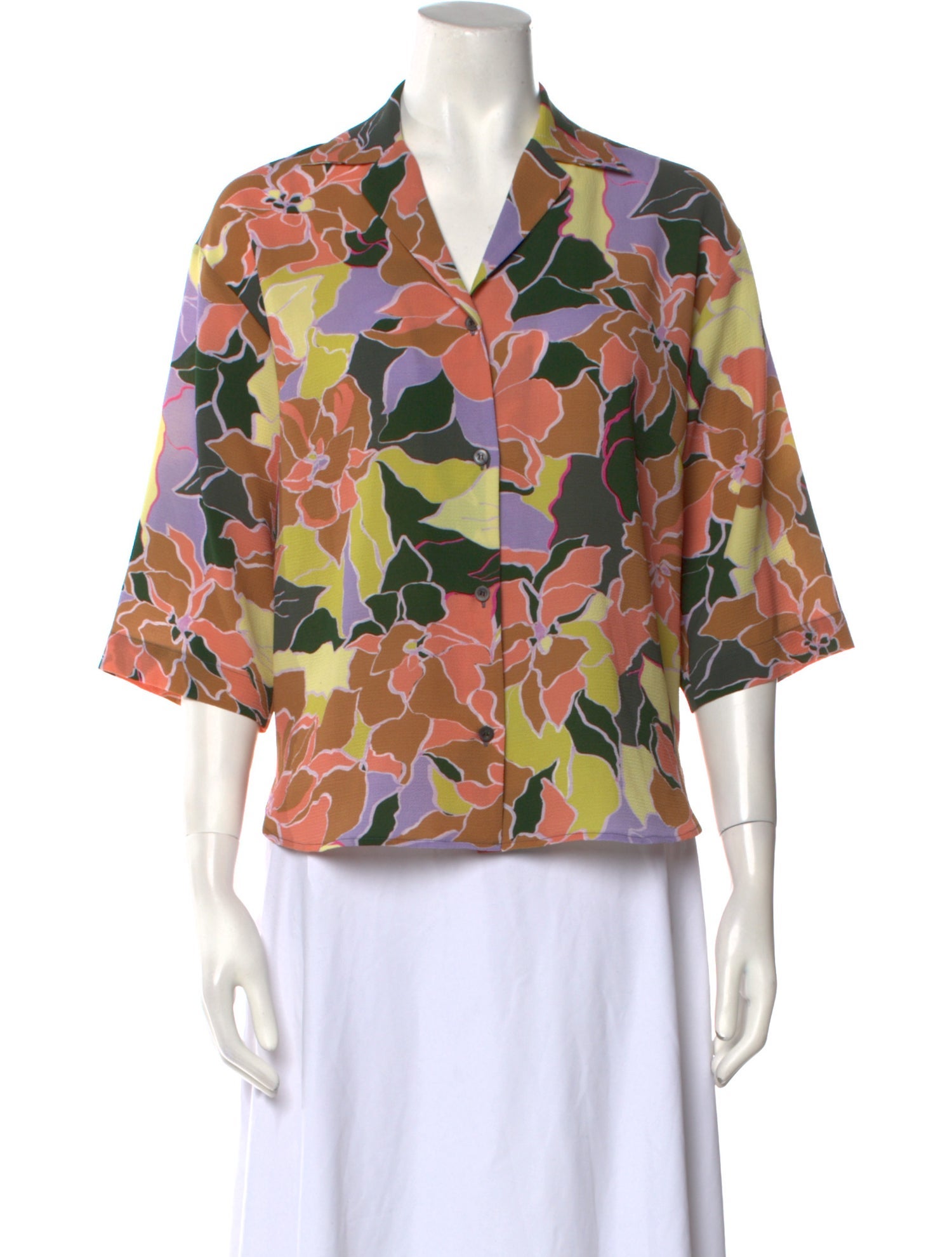Dries Van Noten Floral Print V-Neck Blouse