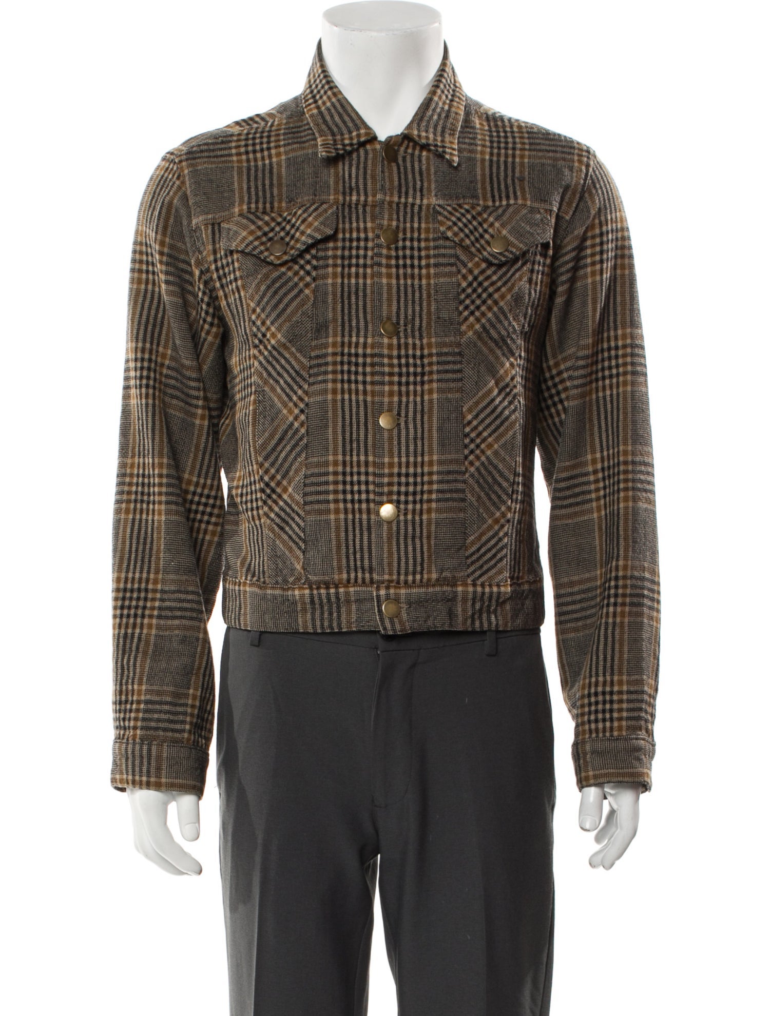 Dries Van Noten Wool Plaid Print Trucker Jacket