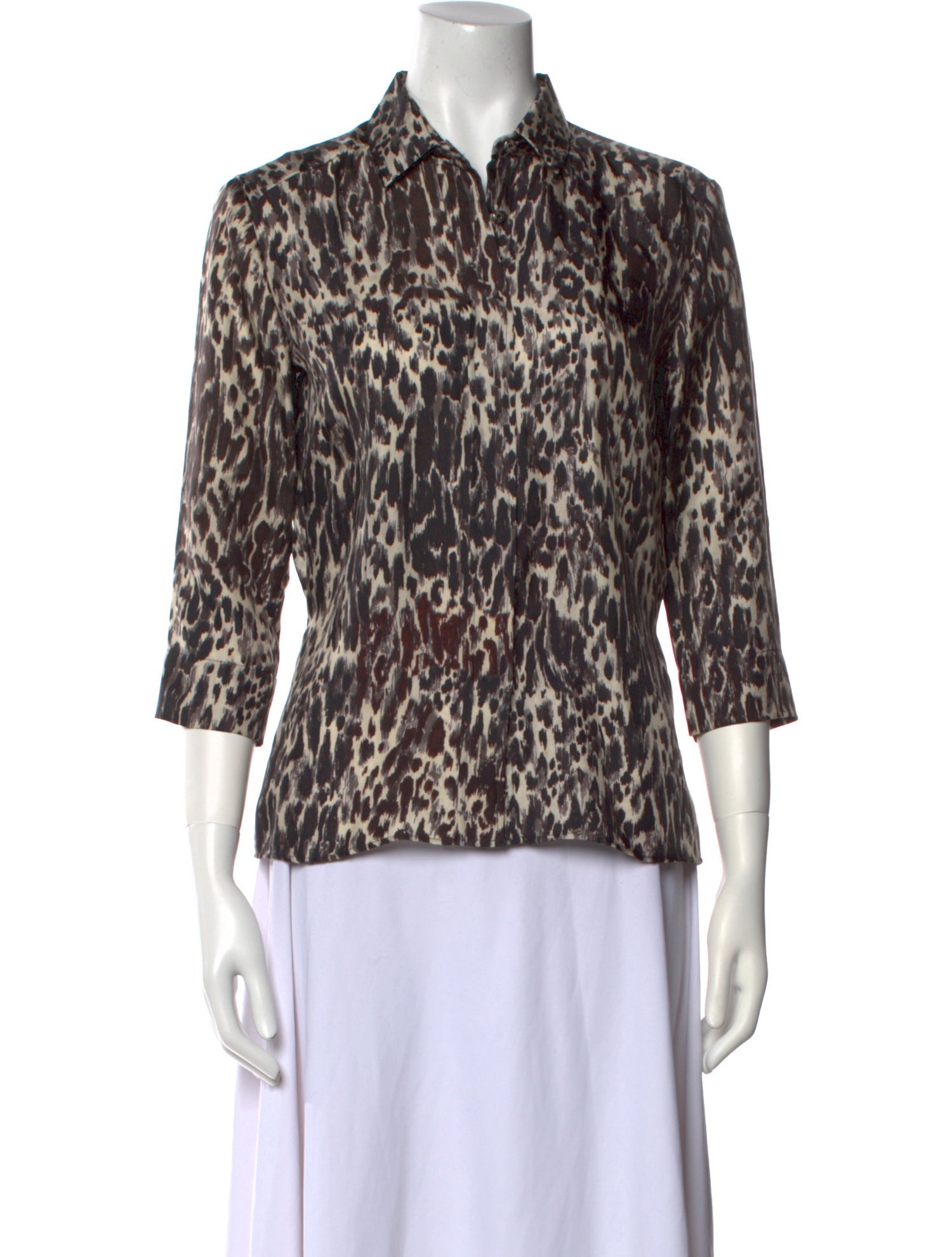 Dries Van Noten Silk Animal Print Button-Up Top