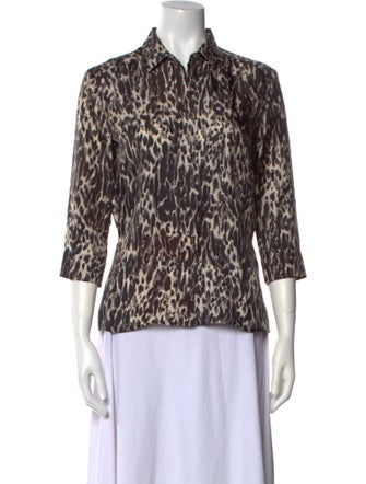 Dries Van Noten Silk Animal Print Button-Up Top