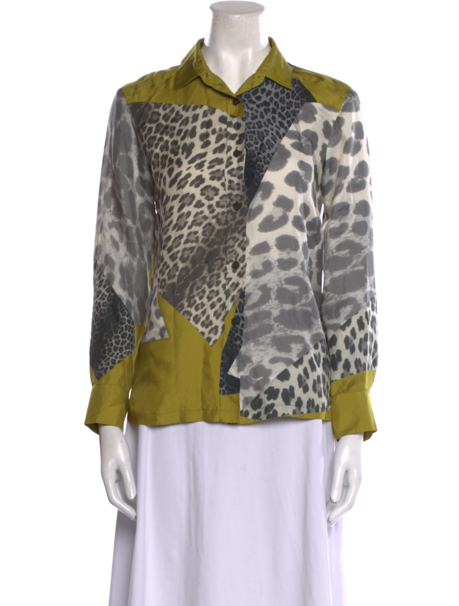 Dries Van Noten Silk Animal Print Button-Up Top