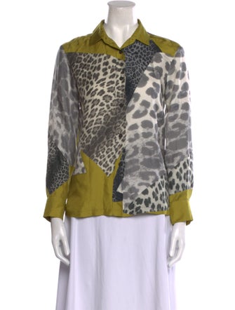 Dries Van Noten Silk Animal Print Button-Up Top