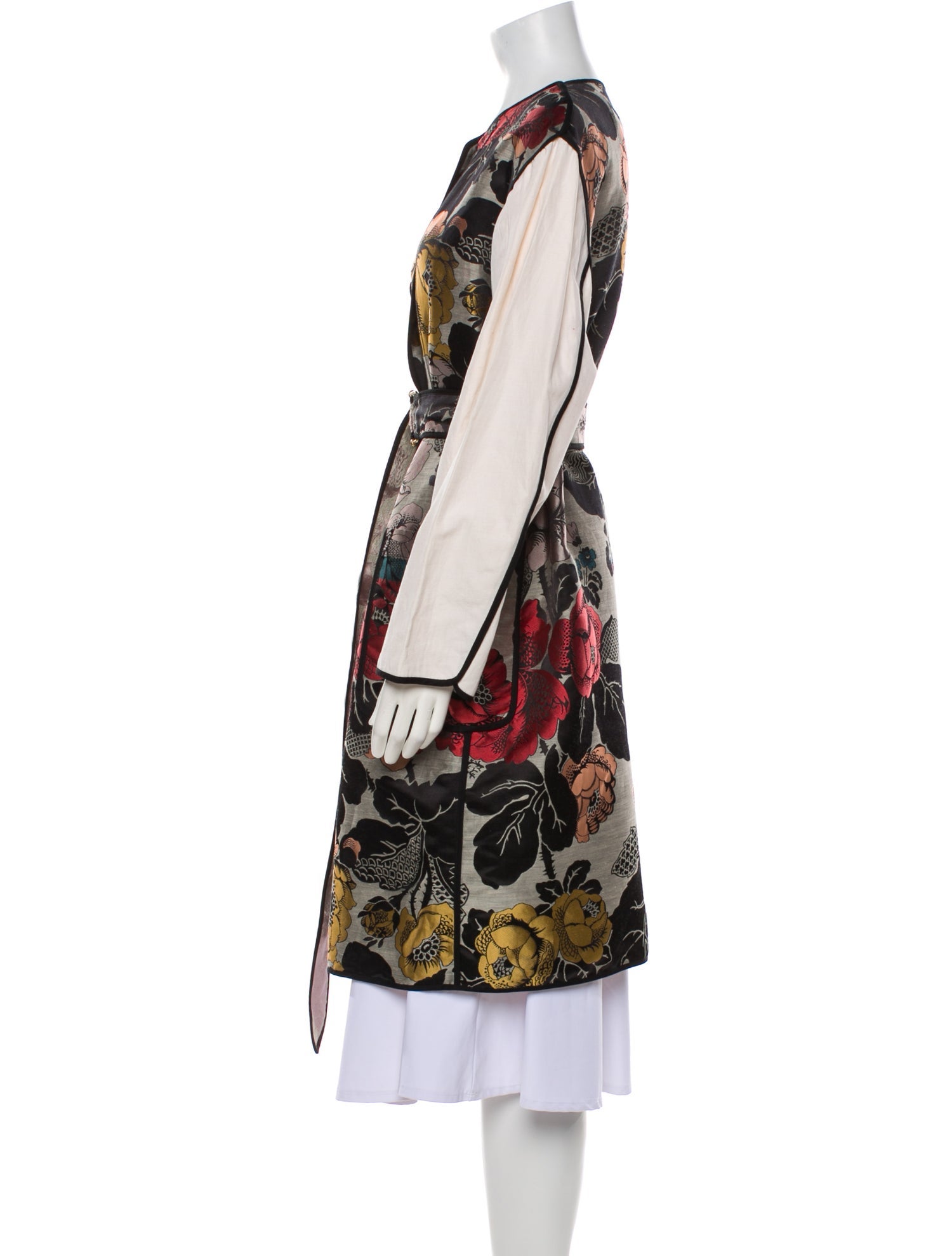 Dries Van Noten Silk Floral Print Trench Coat