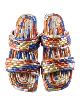 Dries Van Noten Leather Printed Slides