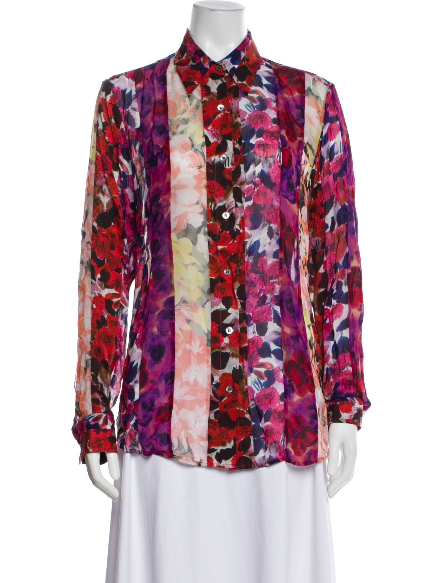 Dries Van Noten Floral Print Long Sleeve Button-Up Top